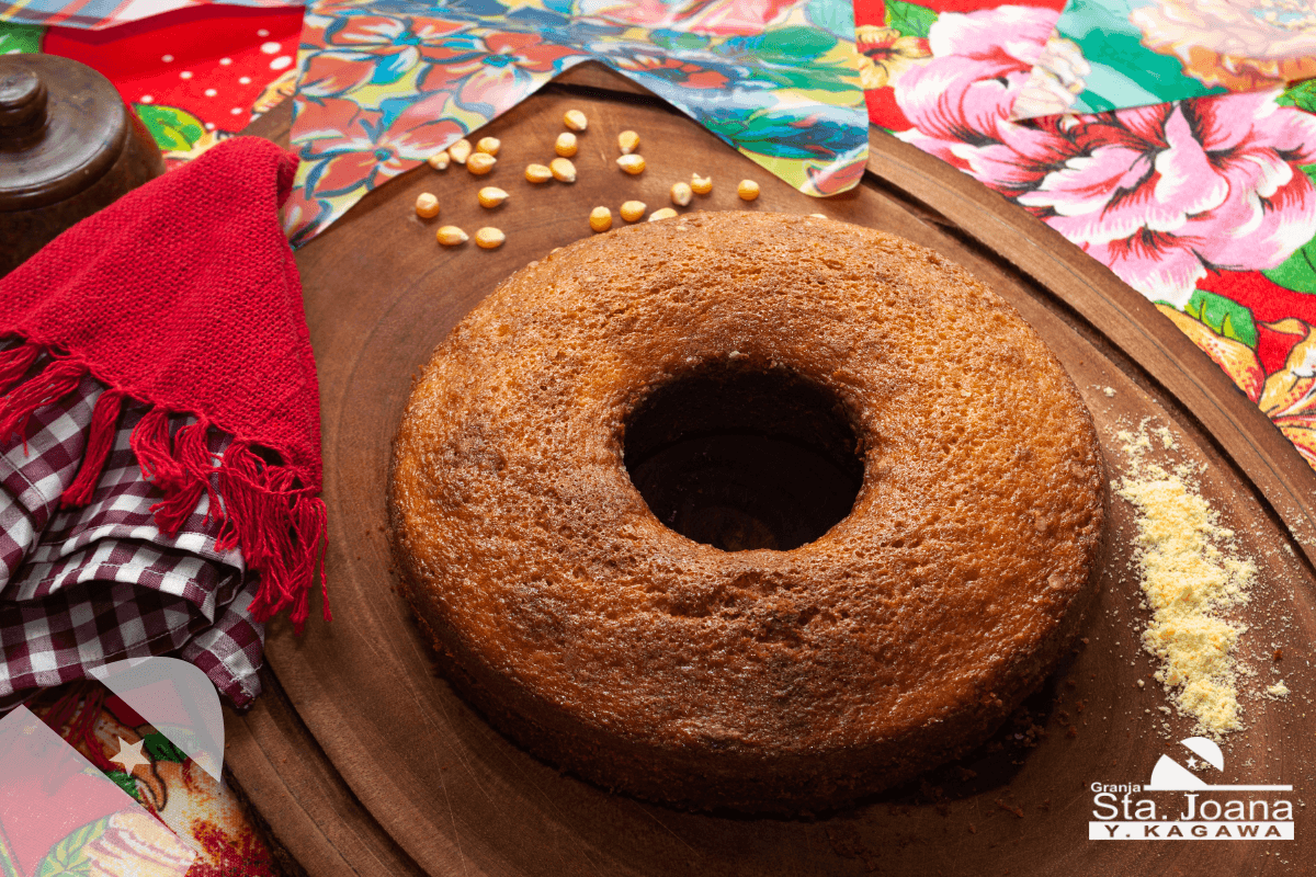 Bolo de Fubá feito com ovos da granja santa joana