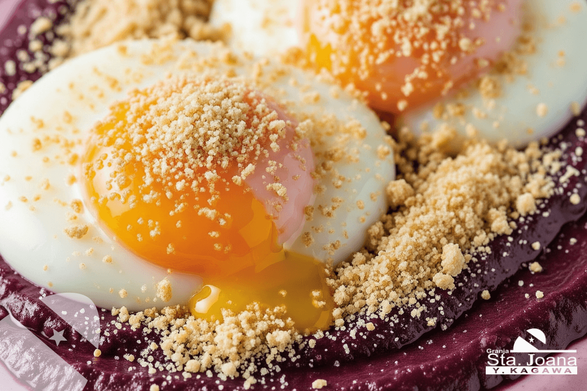 Ovos Pochê em Leito de Açaí Salgado com Farofa de Tapioca Crocante